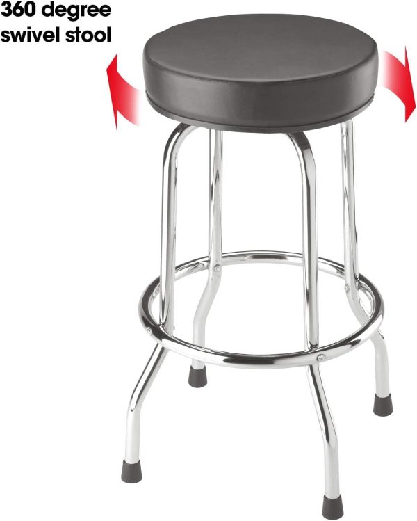 BIG RED Torin Swivel Bar Stool: Padded Garage/Shop Seat with Chrome Plated Legs, Black, 28.74" Tall, 18.5" Diameter - Image 6