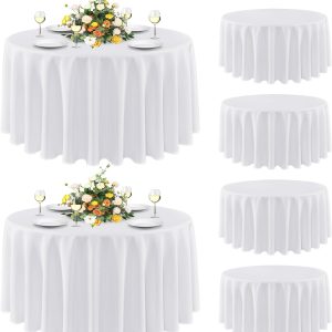 sancua 6 Pack Round Tablecloth 90 Inch White, Stain and Wrinkle Resistant Table Cloth - Washable Polyester Table Cover for Dining Tables, Buffet Parties and Camping